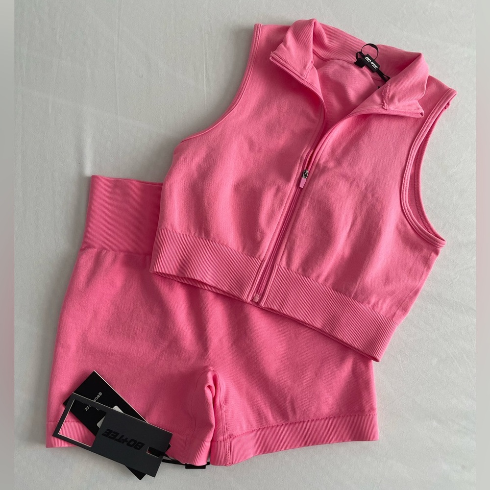 BO+TEE Flamingo Pink Sleeveless Zip-Up Top and Shorts Set